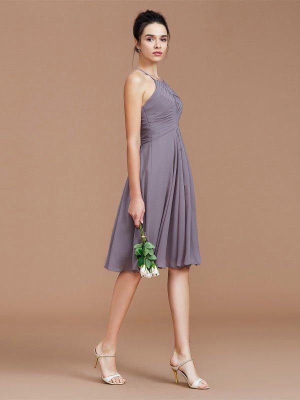 NumberSea - A - Line/Princess Halter Sleeveless Ruched Short/Mini Chiffon Bridesmaid Dresses