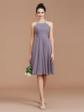NumberSea - A - Line/Princess Halter Sleeveless Ruched Short/Mini Chiffon Bridesmaid Dresses