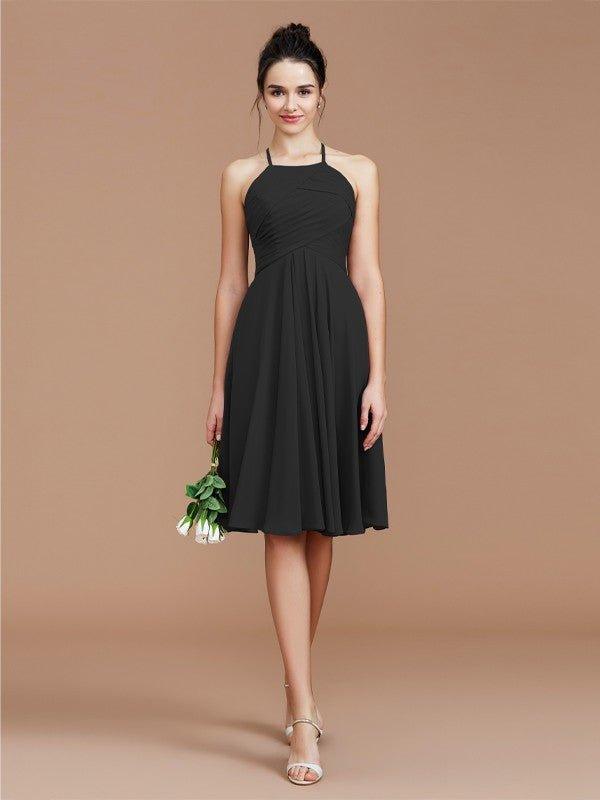NumberSea - A - Line/Princess Halter Sleeveless Ruched Short/Mini Chiffon Bridesmaid Dresses