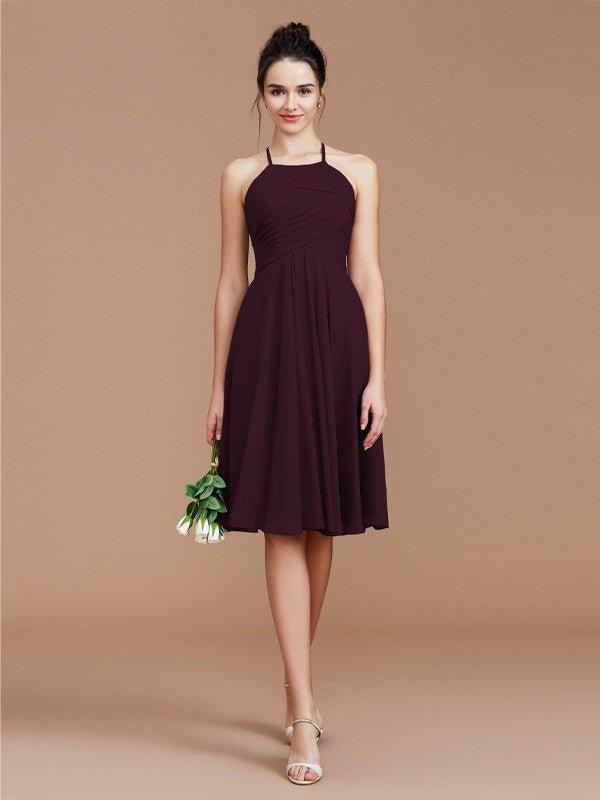 NumberSea - A - Line/Princess Halter Sleeveless Ruched Short/Mini Chiffon Bridesmaid Dresses
