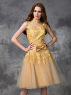 NumberSea - A - line/Princess High Neck Applique Sleeveless Short Lace Cocktail Dresses