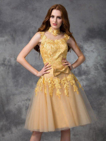 NumberSea - A - line/Princess High Neck Applique Sleeveless Short Lace Cocktail Dresses