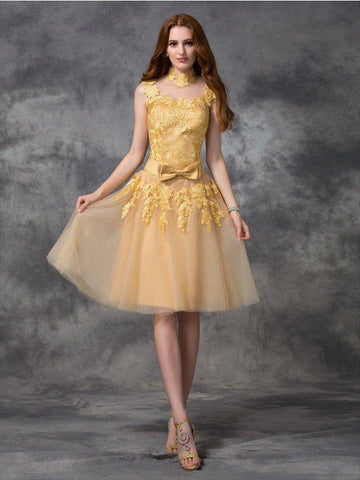 NumberSea - A - line/Princess High Neck Applique Sleeveless Short Lace Cocktail Dresses