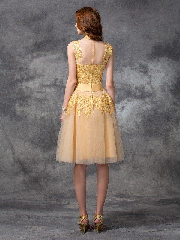 NumberSea - A - line/Princess High Neck Applique Sleeveless Short Lace Cocktail Dresses