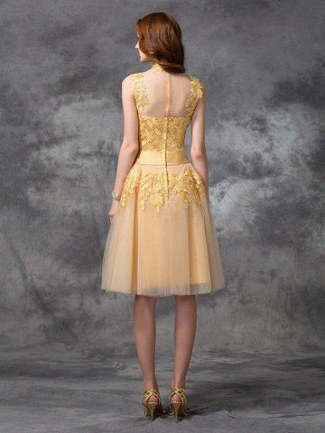 NumberSea - A - line/Princess High Neck Applique Sleeveless Short Lace Cocktail Dresses