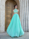 NumberSea - A - Line/Princess High Neck Beading Sleeveless Long Chiffon Two Piece Dresses
