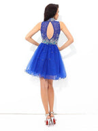 NumberSea - A - Line/Princess High Neck Beading Sleeveless Short Net Cocktail Dresses A - Line/Princess High Neck Beading Sleeveless Short Net Cocktail Dresses