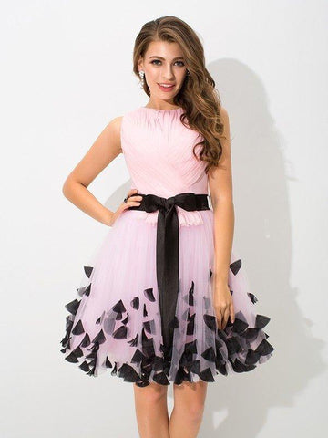 NumberSea - A - Line/Princess High Neck Bowknot Sleeveless Short Net Cocktail Dresses