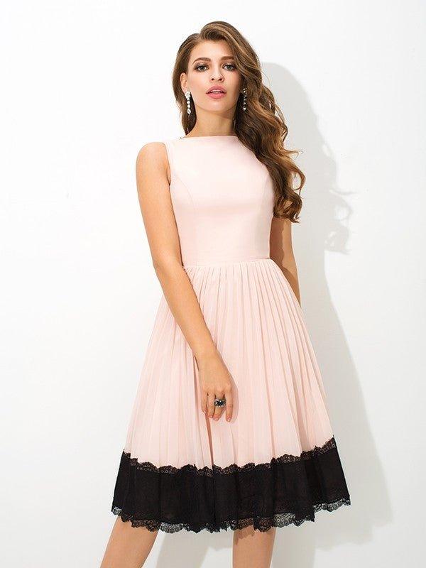 NumberSea - A - Line/Princess High Neck Lace Sleeveless Short Chiffon Cocktail Dresses