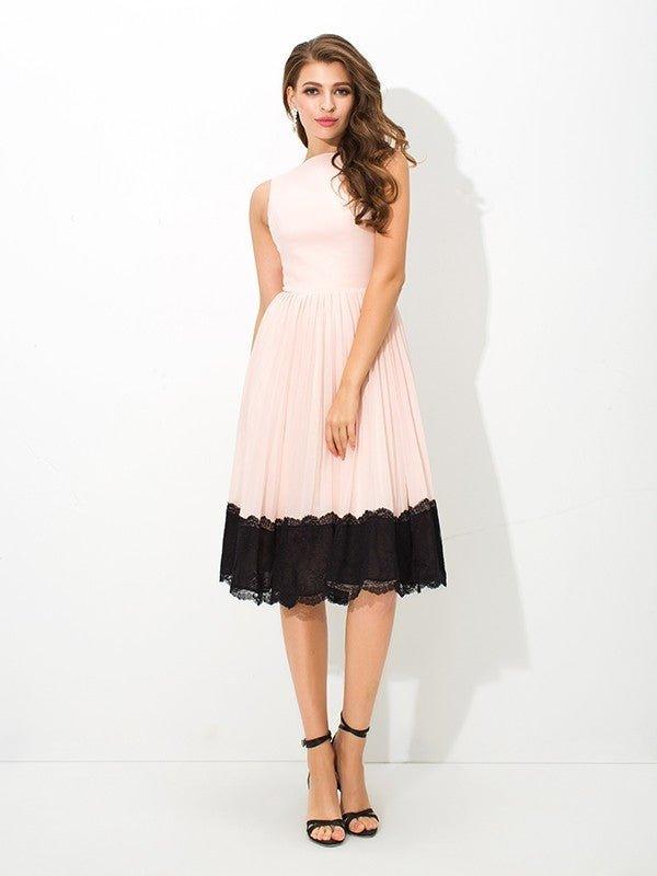 NumberSea - A - Line/Princess High Neck Lace Sleeveless Short Chiffon Cocktail Dresses