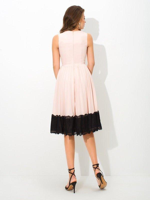 NumberSea - A - Line/Princess High Neck Lace Sleeveless Short Chiffon Cocktail Dresses
