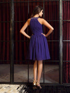 NumberSea - A - Line/Princess High Neck Pleats Sleeveless Short Chiffon Bridesmaid Dresses