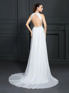 NumberSea - A - Line/Princess High Neck Ruffles Sleeveless Long Chiffon Dresses