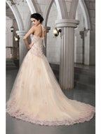 NumberSea - A - Line/Princess High Neck Sleeveless Beading Applique Long Net Wedding Dresses
