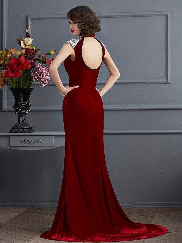 NumberSea - A - Line/Princess High Neck Sleeveless Beading Long Dresses