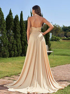 NumberSea - A - Line/Princess Jersey Bowknot Halter Sleeveless Sweep/Brush Train Two Piece Bridesmaid Dresses