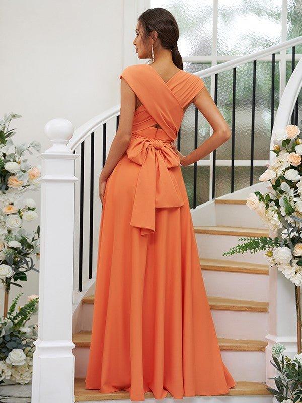 NumberSea - A - Line/Princess Jersey Ruched V - neck Sleeveless Floor - Length Bridesmaid Dresses