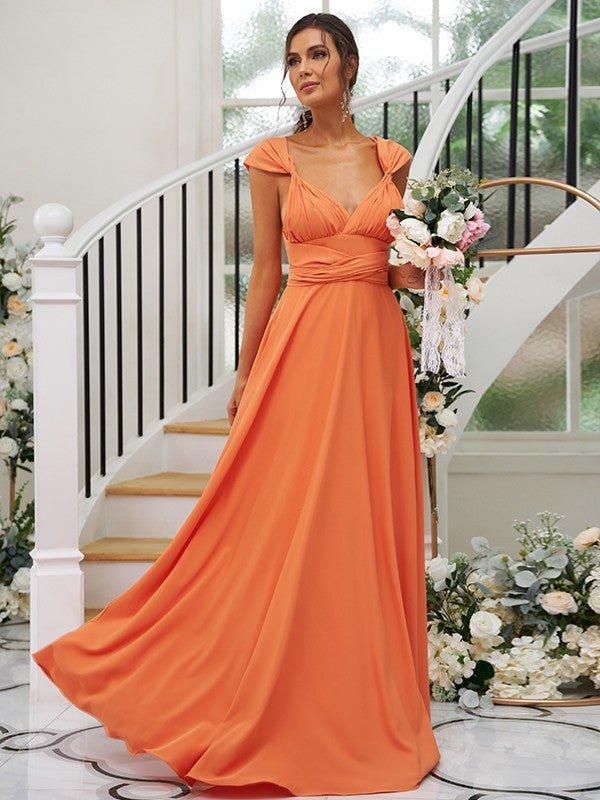 NumberSea - A - Line/Princess Jersey Ruched V - neck Sleeveless Floor - Length Bridesmaid Dresses