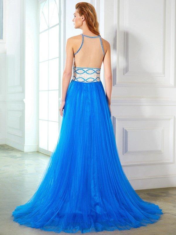 NumberSea - A - Line/Princess Jewel Beading Sleeveless Floor - Length Net Dresses