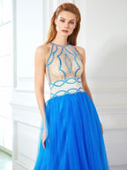 NumberSea - A - Line/Princess Jewel Beading Sleeveless Floor - Length Net Dresses
