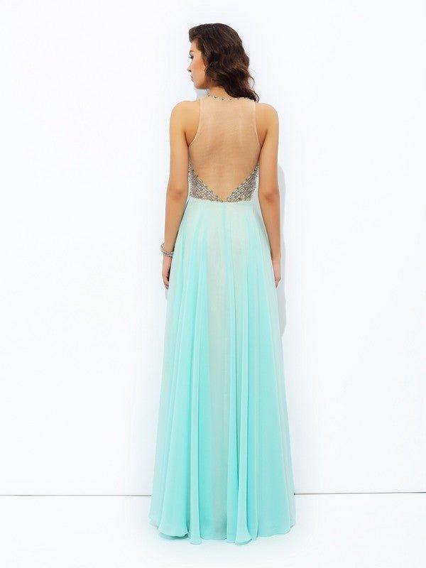 NumberSea - A - line/Princess Jewel Beading Sleeveless Long Chiffon Dresses