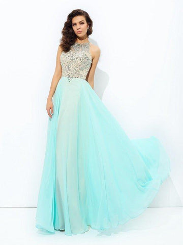 NumberSea - A - line/Princess Jewel Beading Sleeveless Long Chiffon Dresses