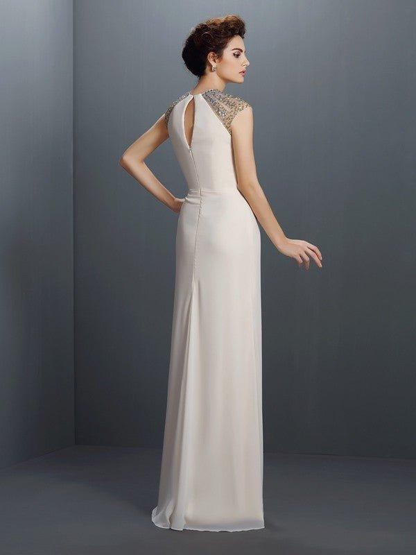 NumberSea - A - Line/Princess Jewel Beading Sleeveless Long Chiffon Dresses
