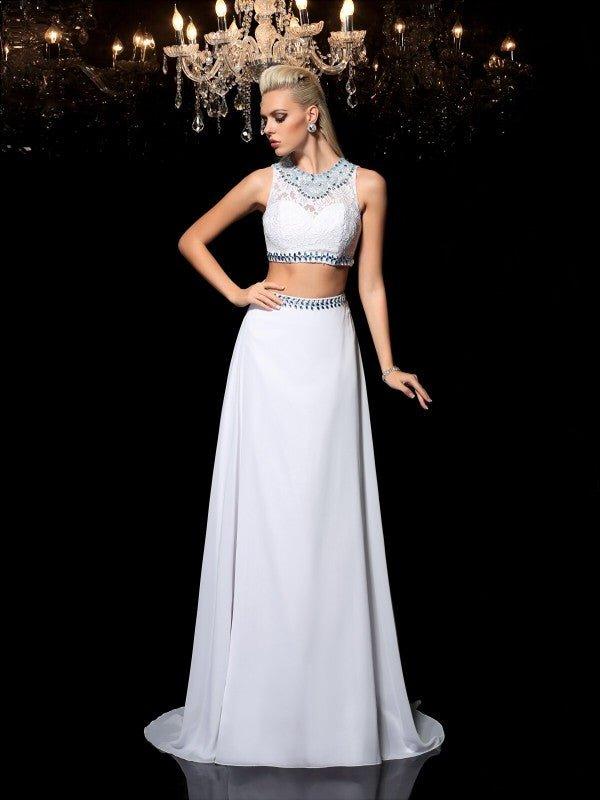 NumberSea - A - Line/Princess Jewel Beading Sleeveless Long Chiffon Two Piece Dresses