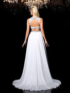 NumberSea - A - Line/Princess Jewel Beading Sleeveless Long Chiffon Two Piece Dresses