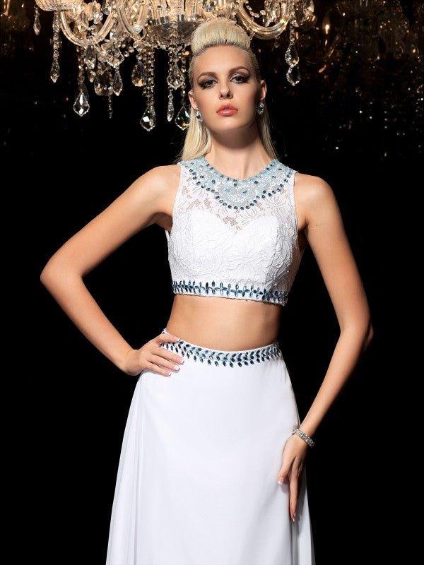 NumberSea - A - Line/Princess Jewel Beading Sleeveless Long Chiffon Two Piece Dresses