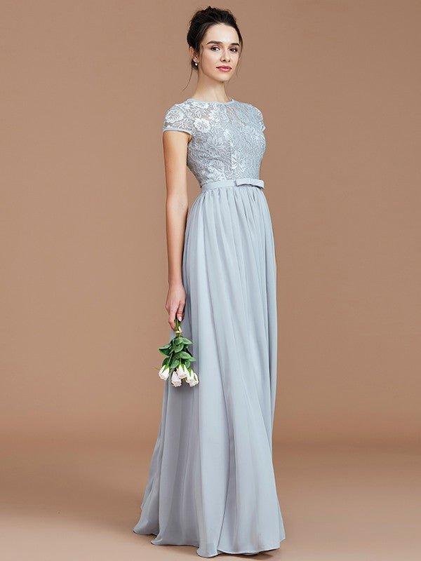 NumberSea - A - Line/Princess Jewel Short Sleeves Lace Floor - Length Chiffon Bridesmaid Dresses