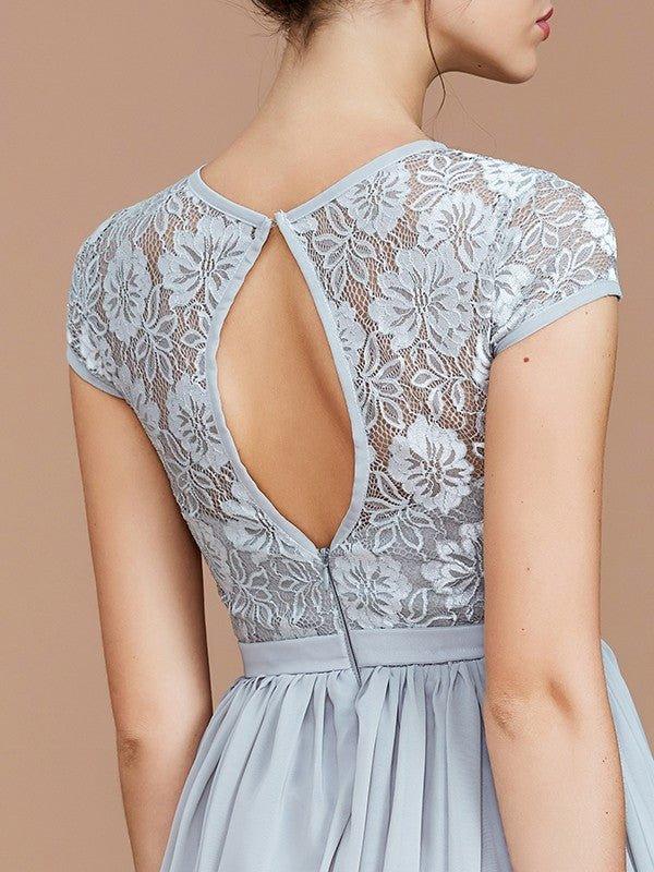 NumberSea - A - Line/Princess Jewel Short Sleeves Lace Floor - Length Chiffon Bridesmaid Dresses