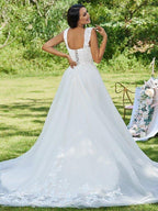 NumberSea - A - Line/Princess Lace Applique Sweetheart Sleeveless Sweep/Brush Train Wedding Dresses
