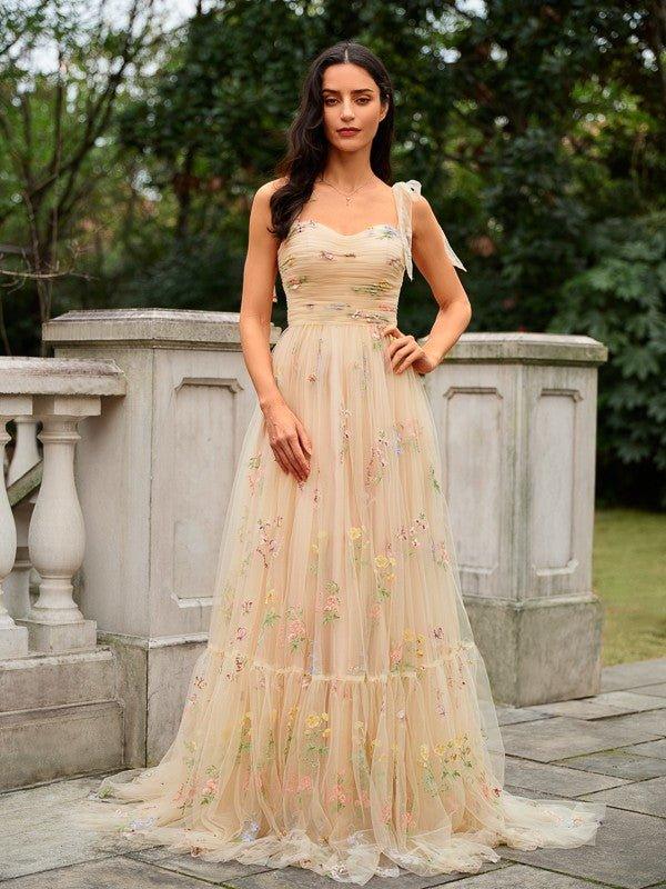 NumberSea - A - Line/Princess Lace Ruffles Straps Sleeveless Sweep/Brush Train Dresses