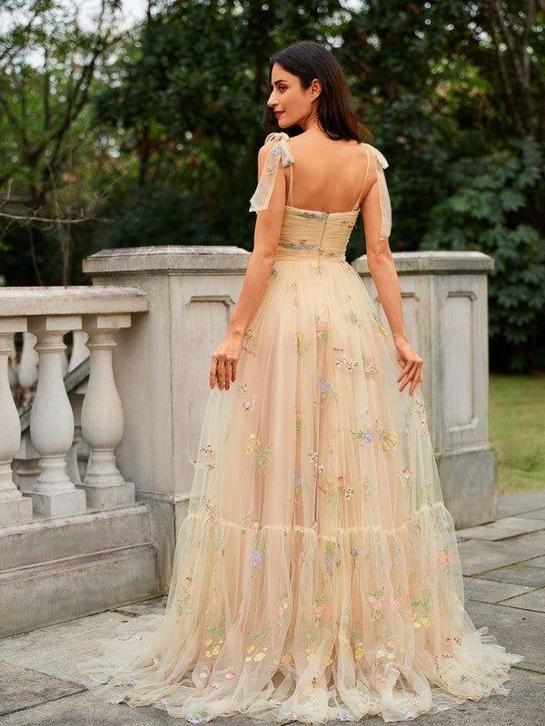 NumberSea - A - Line/Princess Lace Ruffles Straps Sleeveless Sweep/Brush Train Dresses