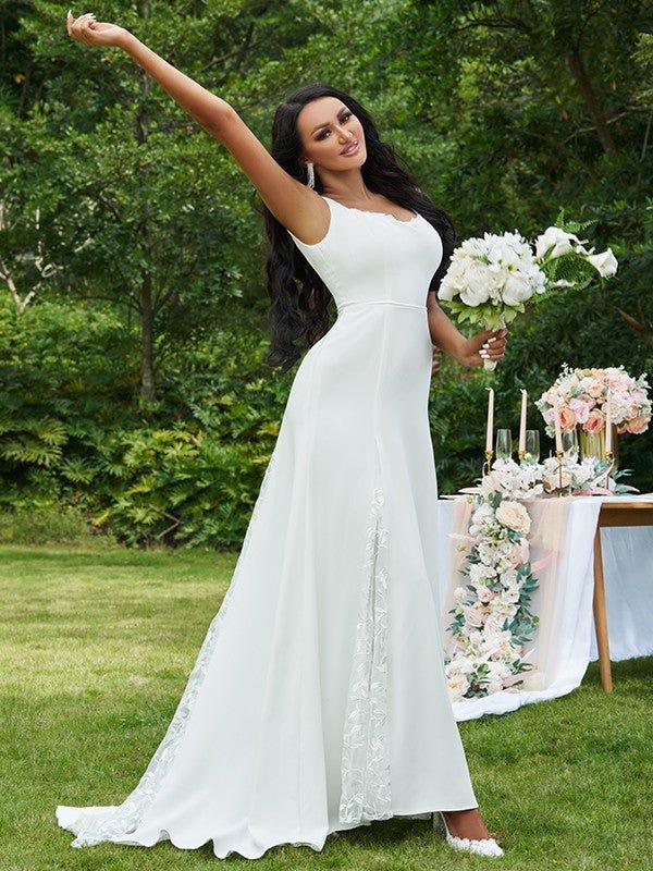 NumberSea - A - Line/Princess Lace Ruffles Straps Sleeveless Sweep/Brush Train Wedding Dresses