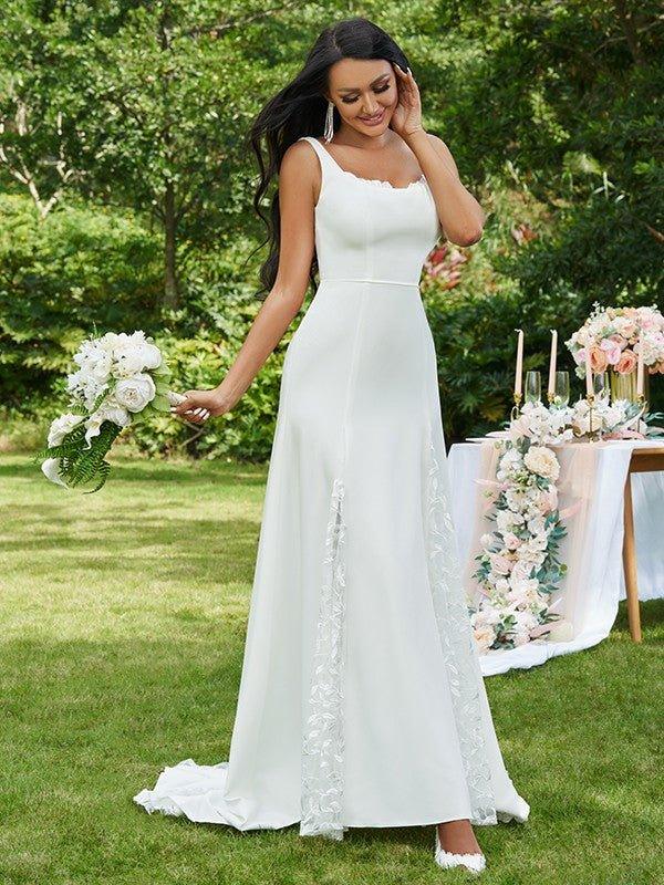 NumberSea - A - Line/Princess Lace Ruffles Straps Sleeveless Sweep/Brush Train Wedding Dresses