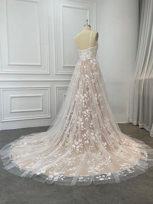 NumberSea - A - Line/Princess Lace Ruffles Sweetheart Sleeveless Sweep/Brush Train Wedding Dresses