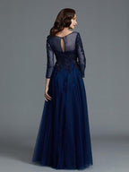 NumberSea - A - Line/Princess Long Sleeves Scoop Beading Floor - Length Tulle Mother of the Bride Dresses