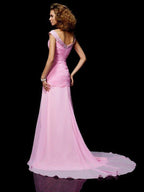 NumberSea - A - Line/Princess Off the Shoulder Sleeveless Beading Long Chiffon Dresses