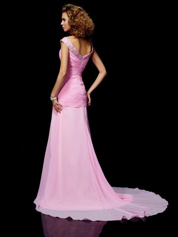 NumberSea - A - Line/Princess Off the Shoulder Sleeveless Beading Long Chiffon Dresses