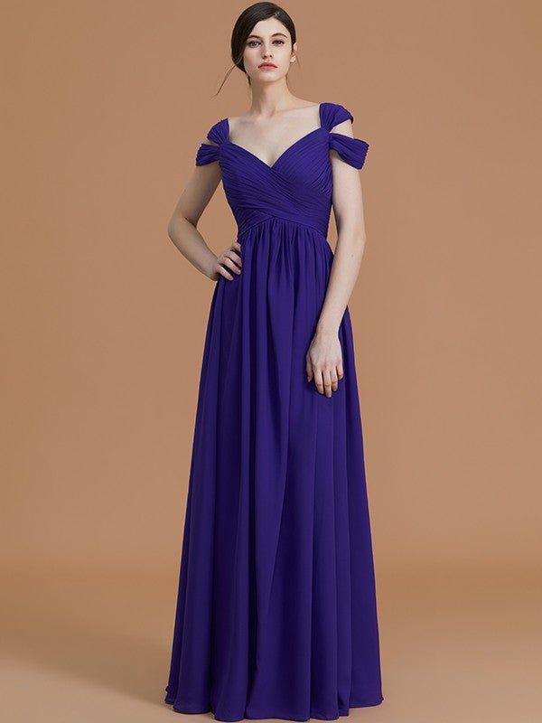 NumberSea - A - Line/Princess Off - the - Shoulder Sleeveless Floor - Length Ruched Chiffon Bridesmaid Dresses