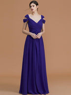NumberSea - A - Line/Princess Off - the - Shoulder Sleeveless Floor - Length Ruched Chiffon Bridesmaid Dresses