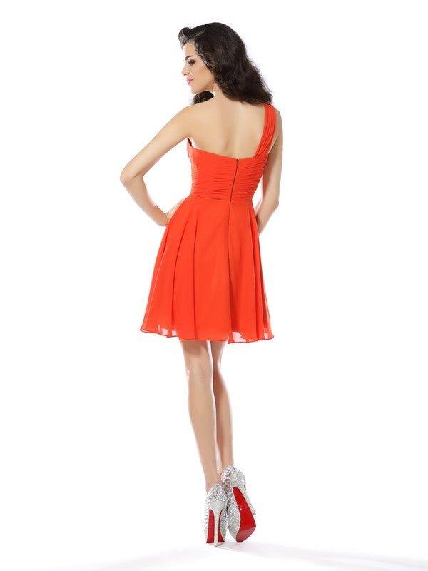 NumberSea - A - Line/Princess One - Shoulder Beading Sleeveless Short Chiffon Cocktail Dresses
