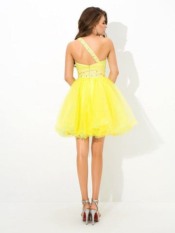 NumberSea - A - Line/Princess One - Shoulder Beading Sleeveless Short Net Cocktail Dresses