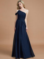 NumberSea - A - Line/Princess One - Shoulder Floor - Length Chiffon Sleeveless Bridesmaid Dresses