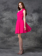 NumberSea - A - line/Princess One - Shoulder Hand - Made Flower Sleeveless Short Chiffon Dresses