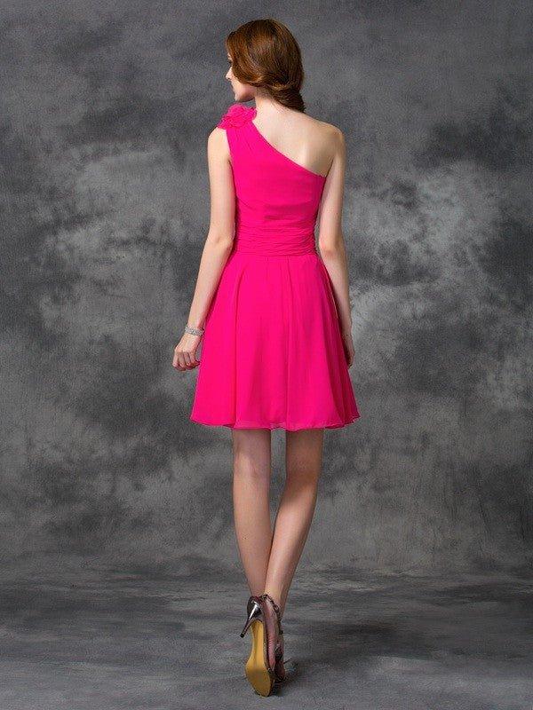 NumberSea - A - line/Princess One - Shoulder Hand - Made Flower Sleeveless Short Chiffon Dresses