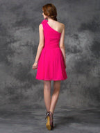 NumberSea - A - line/Princess One - Shoulder Hand - Made Flower Sleeveless Short Chiffon Dresses