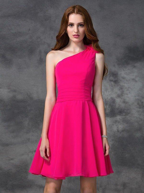 NumberSea - A - line/Princess One - Shoulder Hand - Made Flower Sleeveless Short Chiffon Dresses